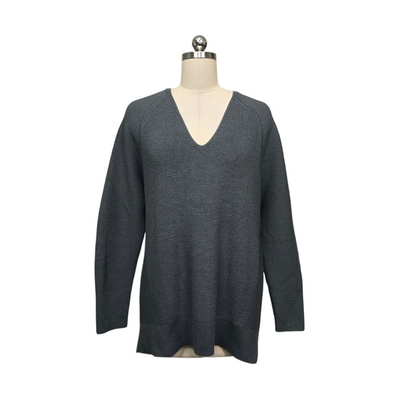 Athleta Sweaters - Athleta Womens V-Neck Ribbed Knit Raglan Sweater Dark Gray Charcoal Size Medium